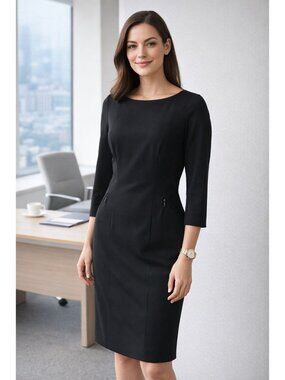 NWT Ann Taylor Black Doubleweave 3/4 Sleeve Career Dress Size 4 Sheath Lined